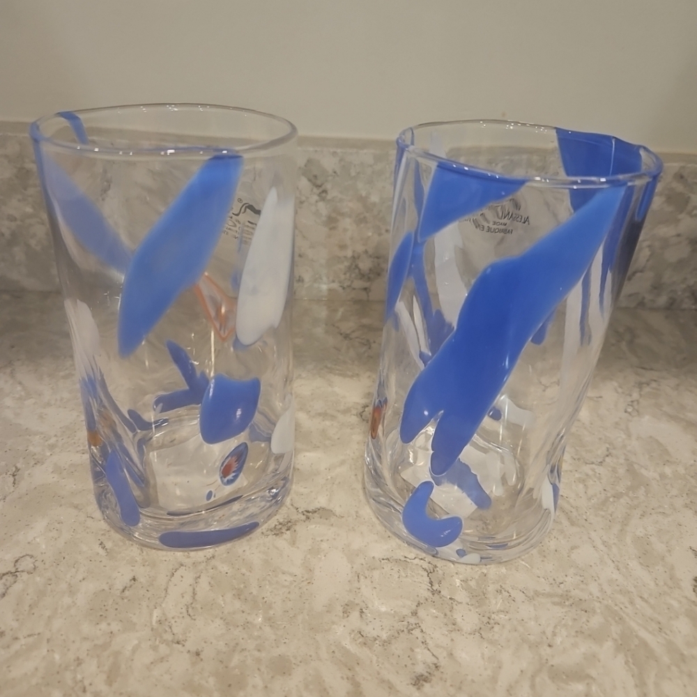 2 Arte di Murano Alessandro Coppola Glasses Hand Made Confetti Indented NEW